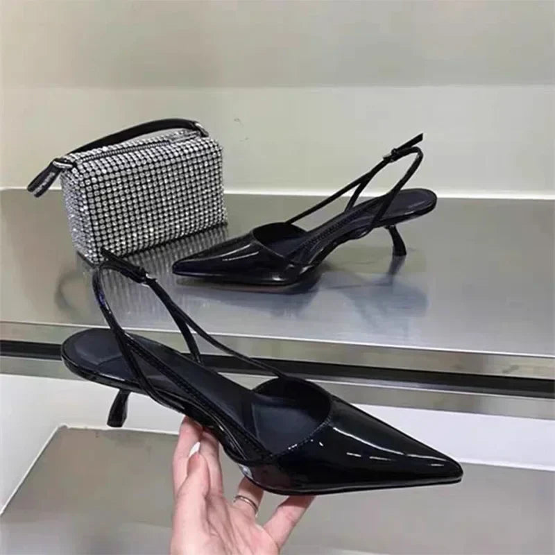 Women Pointed Toe Heels Shoes Sandals 2024 Dress Party Fashion Summer Slippers New Walking Flip Flops Pumps  Slides