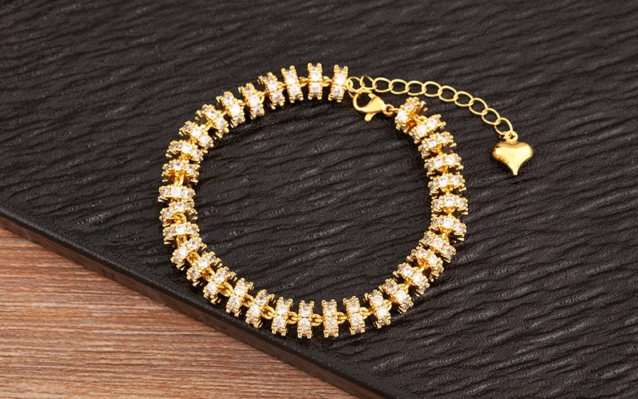 Fashion Gold Plated Chain Bead Bracelet for Women Colorful Crystal Zircon Heart Shape Charm Wedding Party Jewelry Gifts