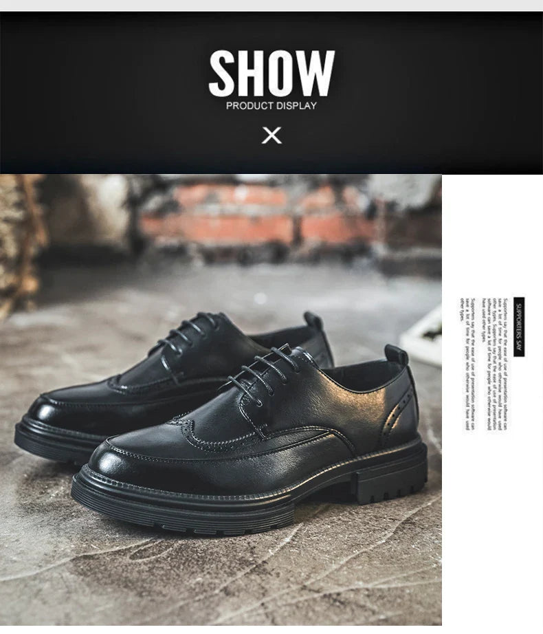 Big Size Men Height Increaseing Dress Brogue Shoes Gentleman Suit Elevator Shoes Oxford Invisible Heel 4/7/9CM Wedding Man Shoes