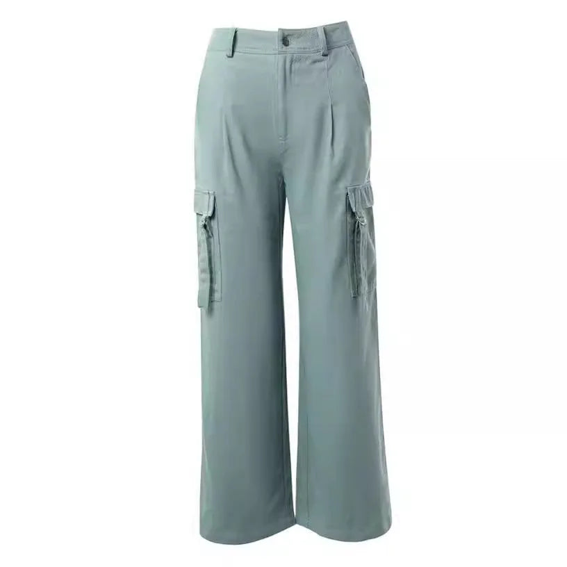 White Elegant Cuffed Cargo Pants Spring Summer Hollow Out High Waist