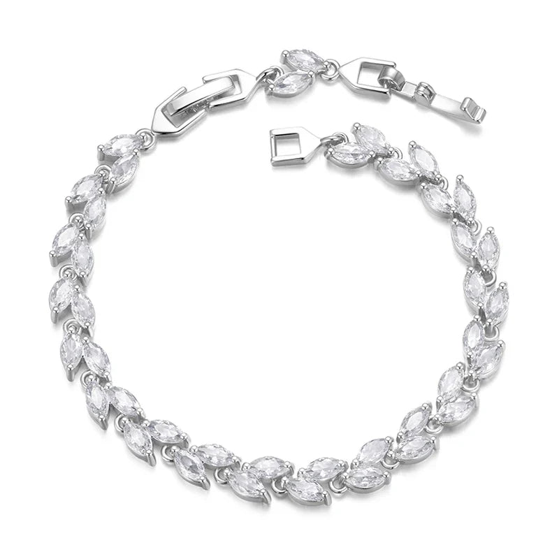 White Gold Plated Sparkling Cubic Zirconia Classic Olive Leaf Bracelet, Gold Bracelets for Women Fashion Jewelry YIB069