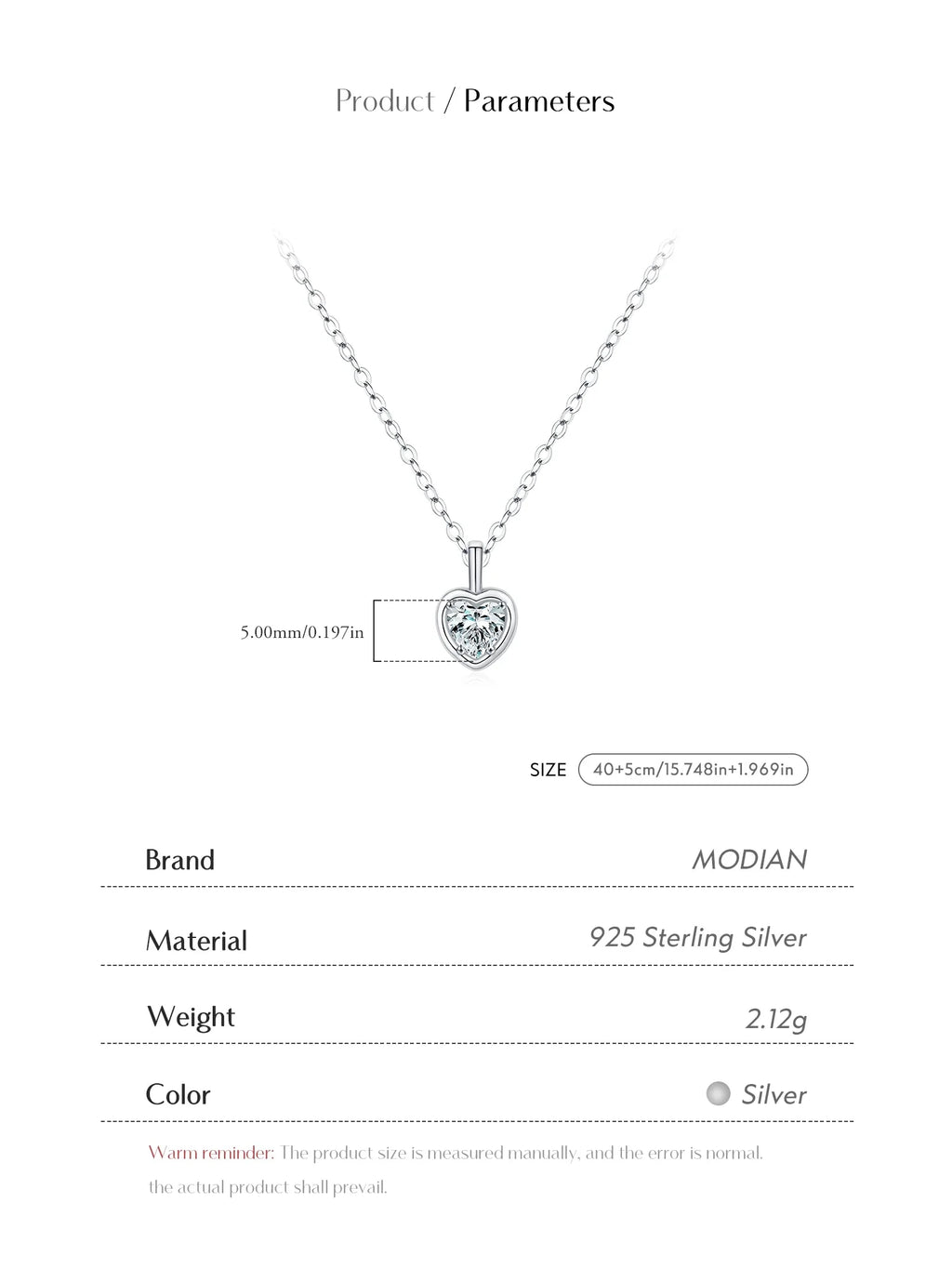 925 Sterling Silver Delicate Sweet Heart Zirconia Wedding Link Chain Pendant Necklace For Women Daily Fine Jewelry