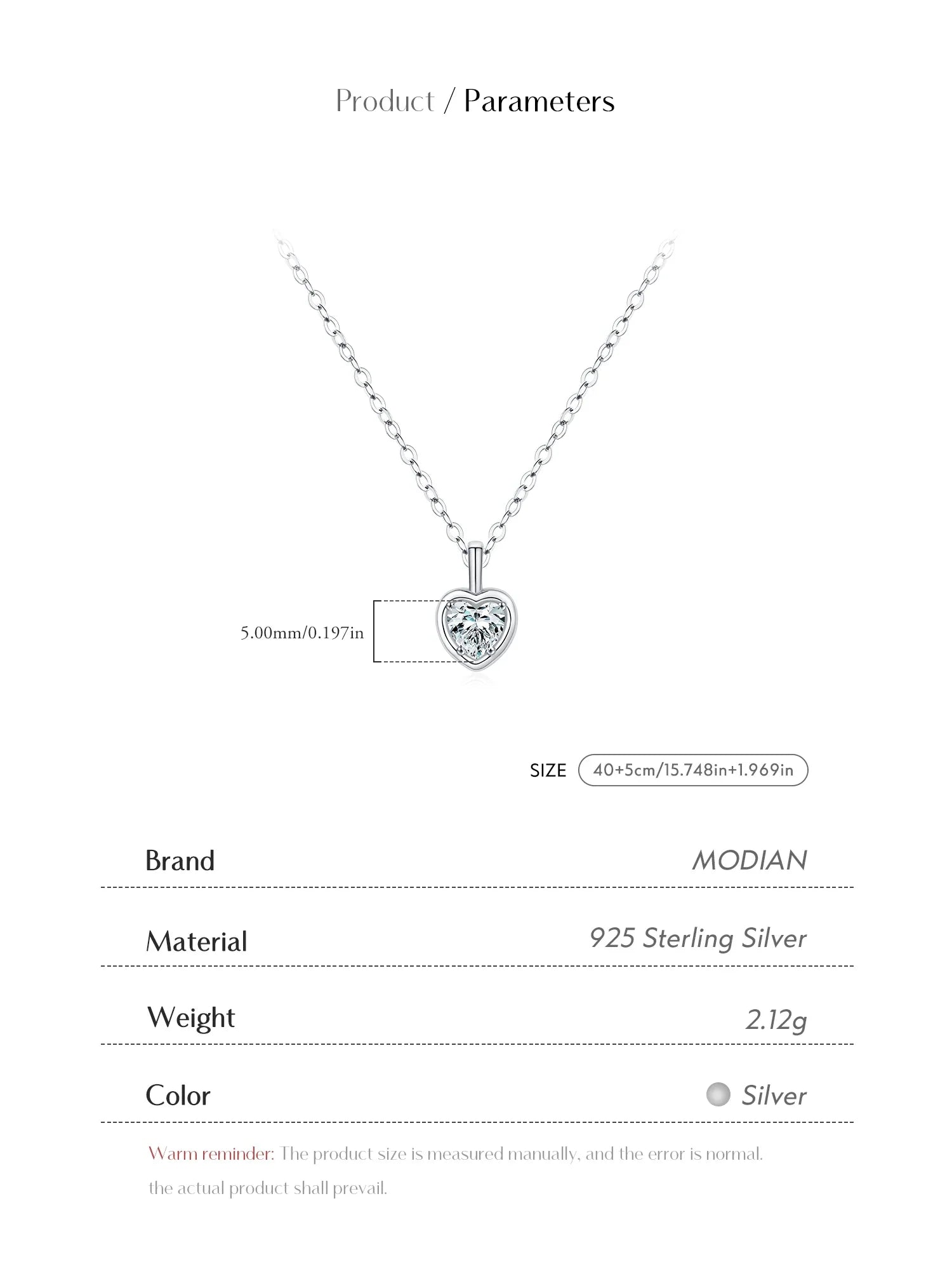 925 Sterling Silver Delicate Sweet Heart Zirconia Wedding Link Chain Pendant Necklace For Women Daily Fine Jewelry