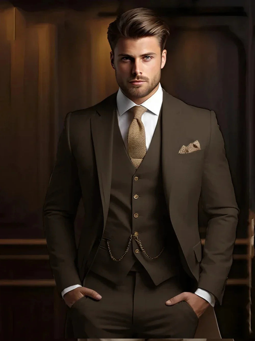 Multi-colors Male Suits 3 Pieces Jacket With Vest Pants Wedding Groom Sets Notched Lapel Men's Formal Business Office Suit Set