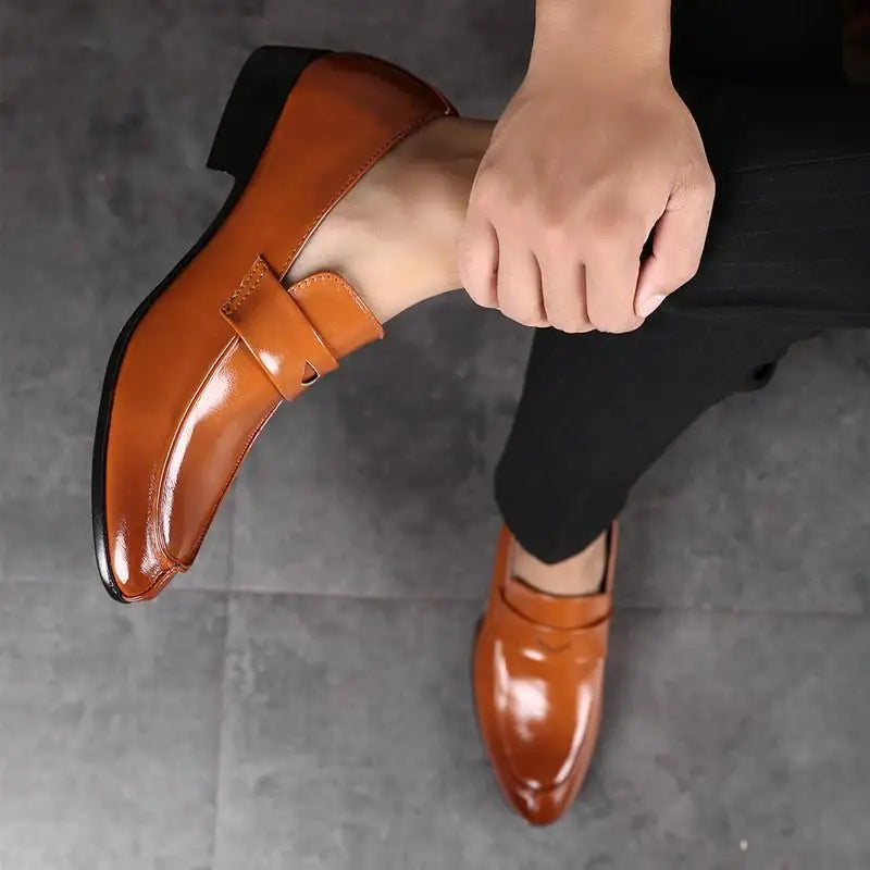 Business Pointed Toe Men's Formal Loafers Shoes Spring Autumn New Legitimate Leather Footwear Cheap Clearance Social Shoe Male