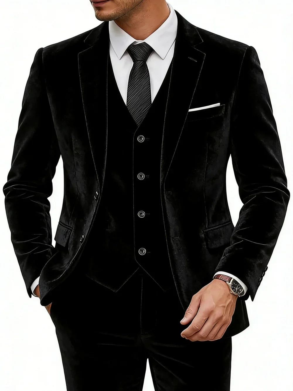 Velvet Elegant Man Suit Set 3 Pieces Host Costumes Warm Long Sleeve Tuxedo For Party Plus Size Handsome Suits Wedding Clothes