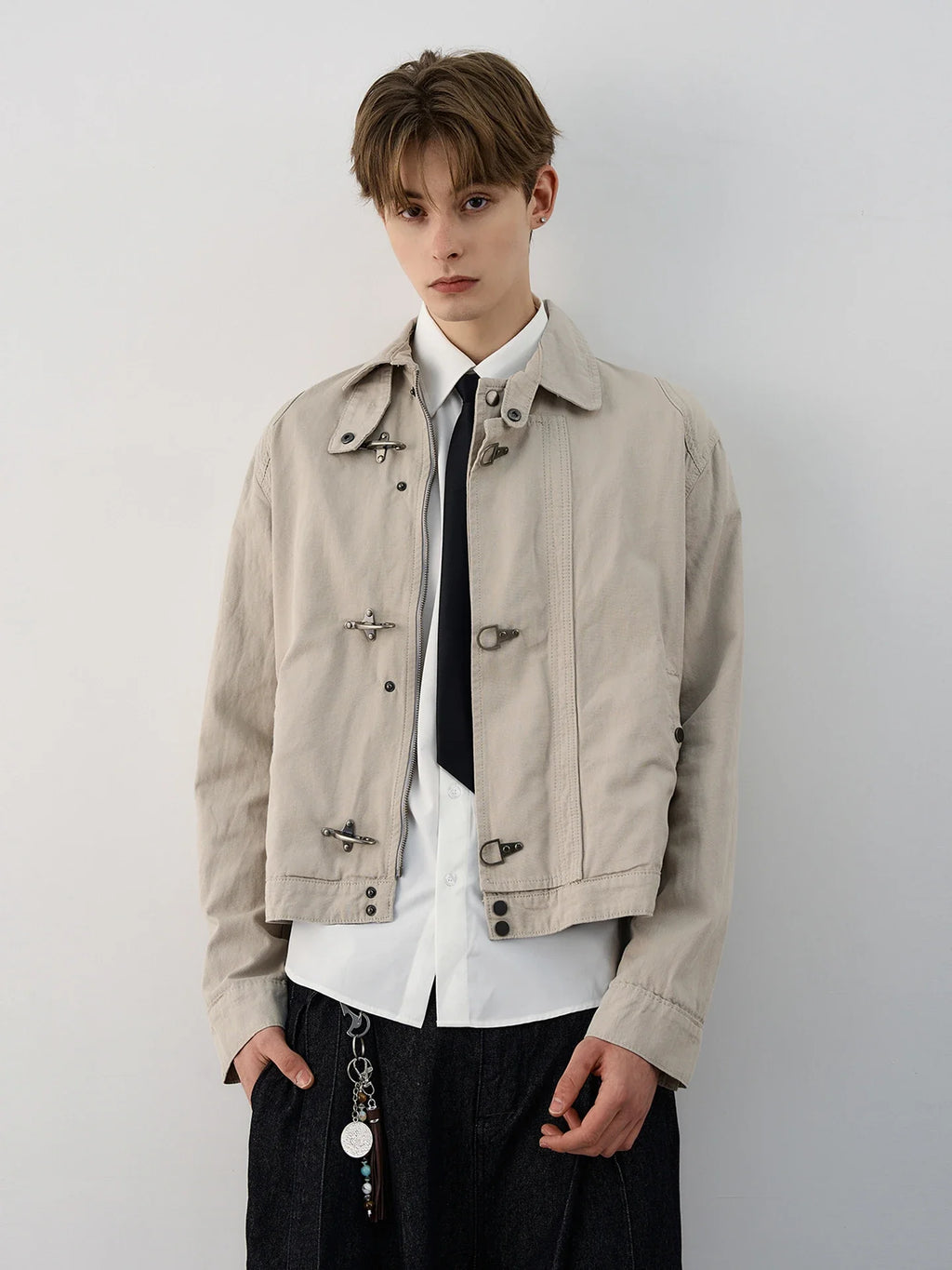 Retro Black Gothic High Street Airplane Buckle Jacket for Men and Women Korean Fashion Y2k American Retro Casual Jacket