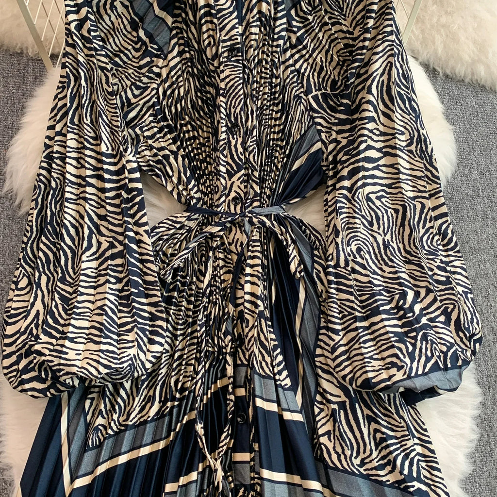 Printed round Ne Lantern Sve Dr Women's Single Button Waist Cinch Maxi Skirt Long Dr Commute Sle Autumn
