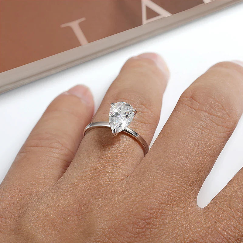 1-4CT Pear Cut Moissanite Solitaire Ring for Women Wedding Lab Diamond Band 100% 925 Sterling Silver Jewelry Wholesale