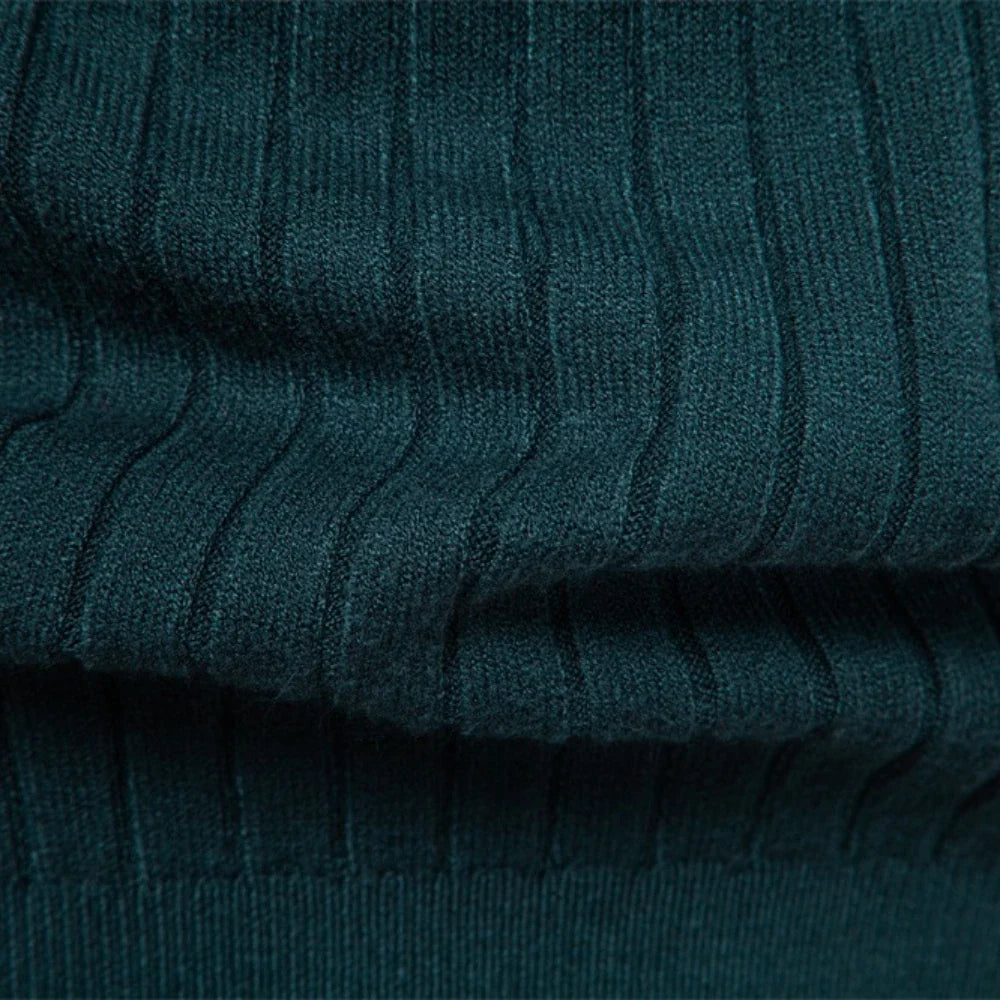 Men's Turtleneck Sweater Solid Color with Striped Pullover Warm Knitwear Winter Basic Casual High Quality Sweater Male
