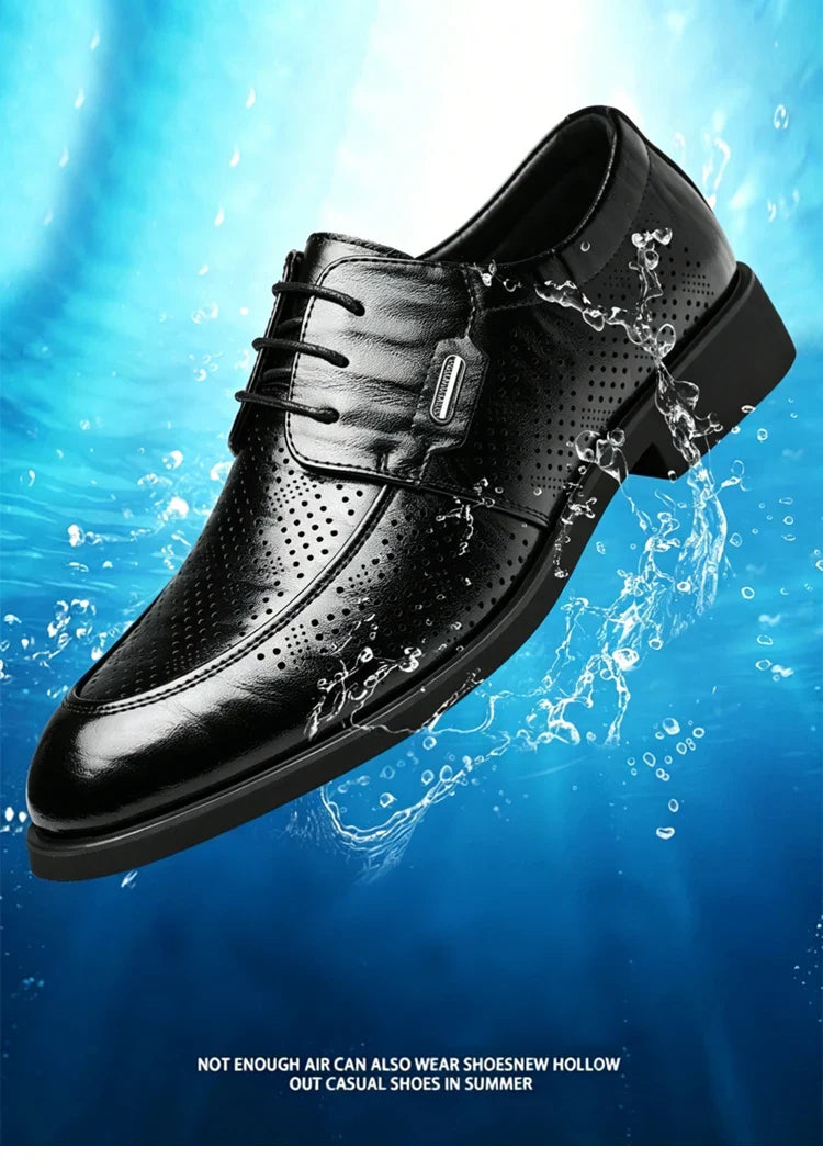 Men's Summer Breathable Leather Shoes Comfortable Soft Bottom Hollow Design Business Formal Derby Shoes British Style-SJ551-1