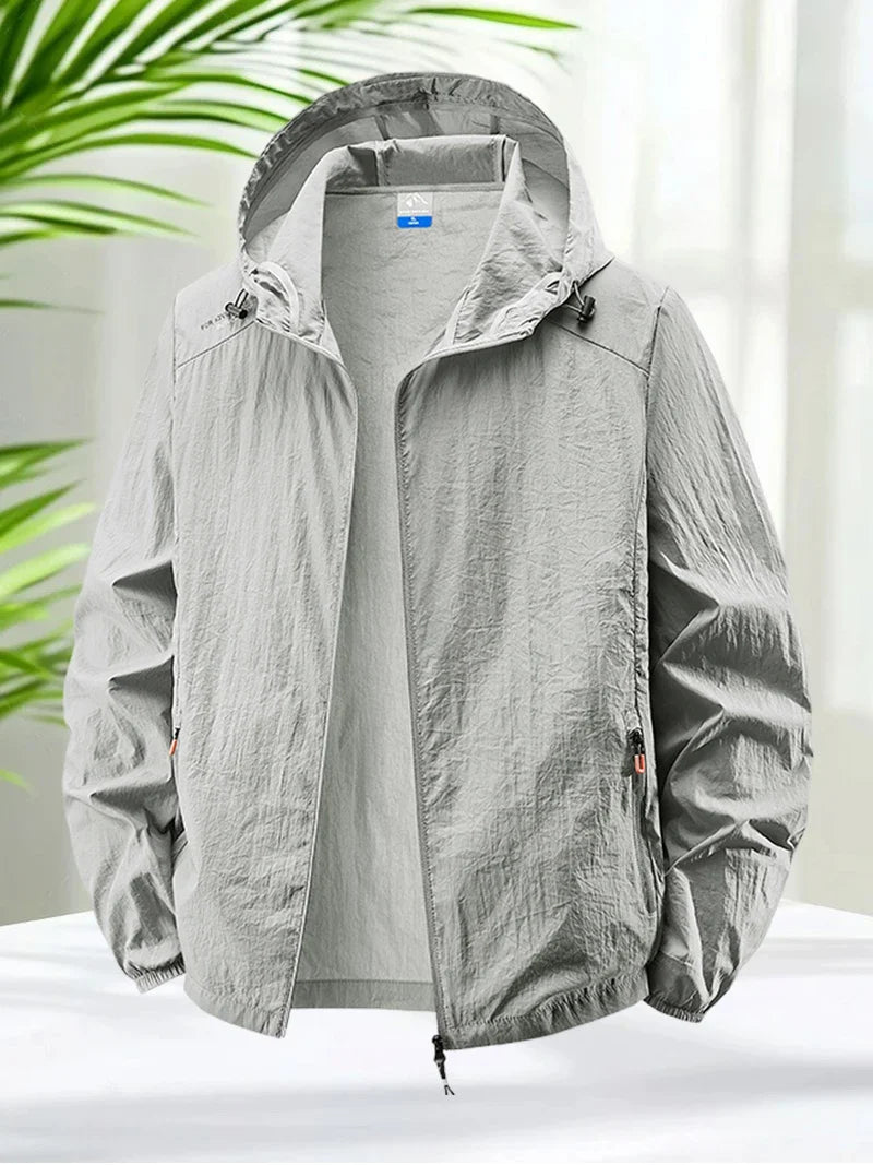 Men's Hooded Sun Protection Jacket Lightweight Outdoor Windbreaker Quick Dry Breathable UV Coat for Hiking Running Travel Beach