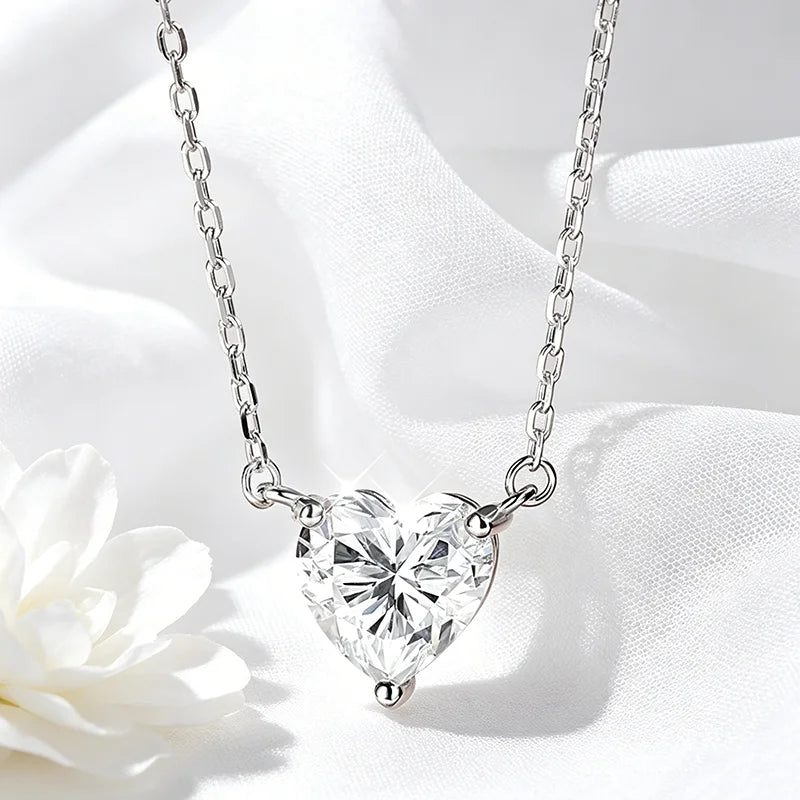1CT 2CT 3CT Heart Cut Certified Moissanite Necklace for Women 18k Gold Plated Jewelry Sterling Silver S925 Pendant Chain