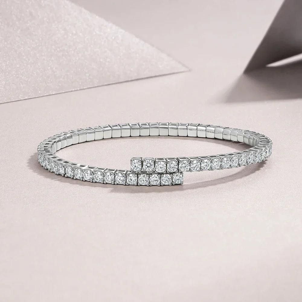Certified 3mm All Moissanite Open Bangle Tennis Bracelet S925 Silver Sparkling Lab Diamond Cuff Bangles For Women Fine Jewelry
