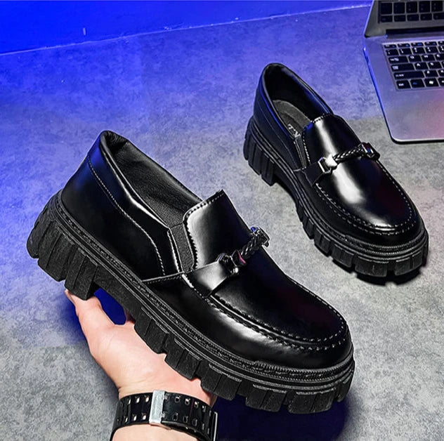 Man Casual Loafers Shoe Black Business Leather Shoes for Men Round Toe Height Increasing Platform Footwear Offer Shipping Free