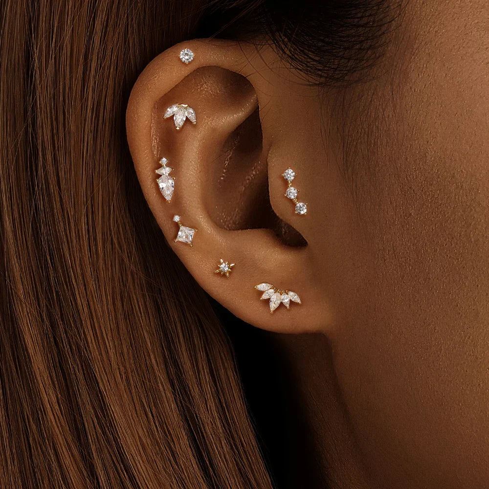 Heart Round Ball Flat Helix Piercing Earring 925 Sterling Silver Ear Studs Geometric Zircon Exquisite Trinket Studs Aretes