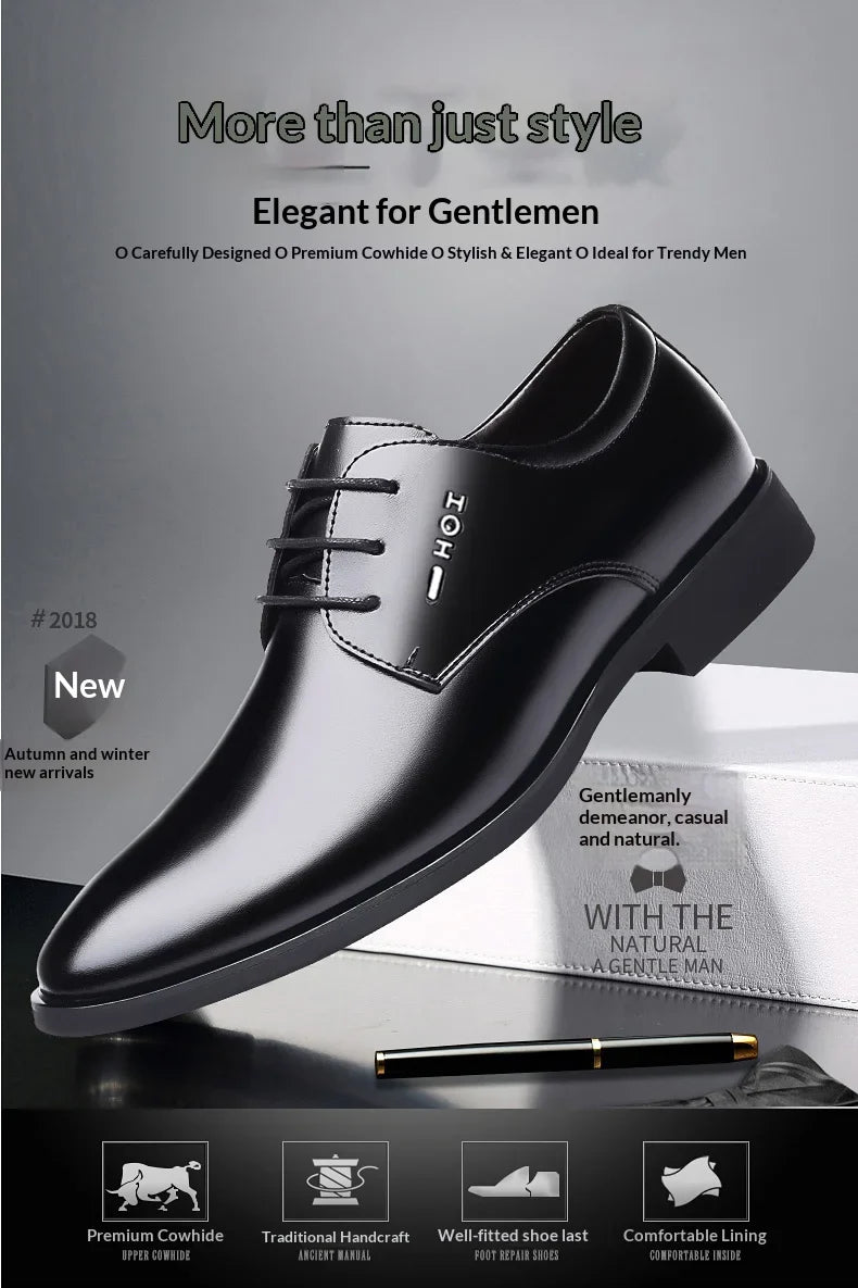 Men Height Increasing Shoes 6cm Inner Lift Black Formal Dress Shoes Lace Up Business Casual Elevator Shoes for Wedding Banquet