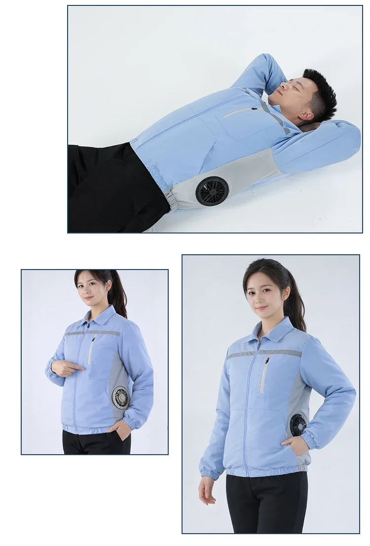New Men'S Outdoor Fishing With Fan Clothes Construction Site Driving Heatstroke Prevention Cooling Work Coat(Without Power Bank)