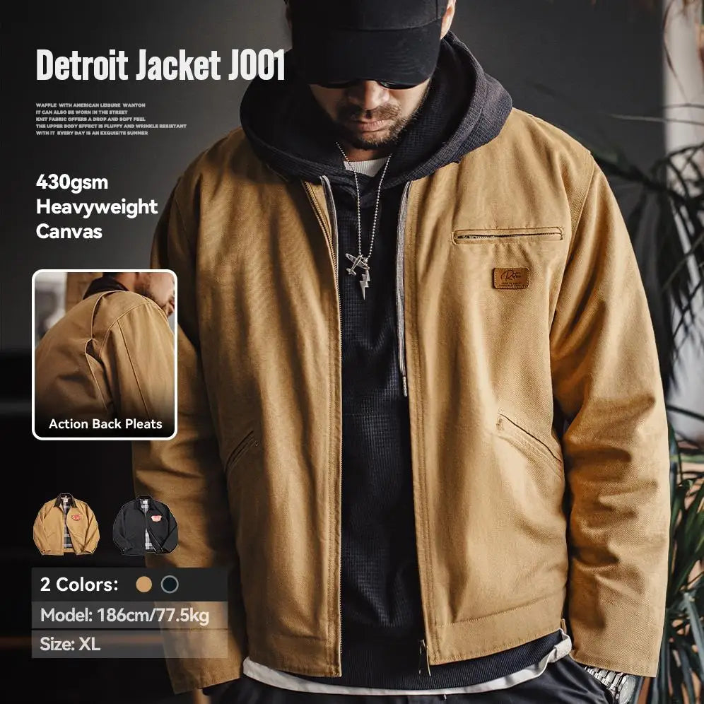 Vintage Detroit Hunting Jackets Men J001 Turn-down Collar Coats Heavyweight Cotton Jacket Multi-Pocket Casual Clothes