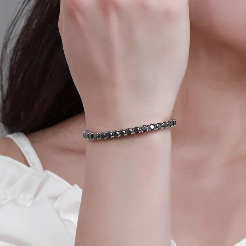 100% Real S925 Sterling Silver Plated 18K Gold 5A Grade Zircon Black Tennis Bracelet for Men and Women Fashion Exquisite Jewelry