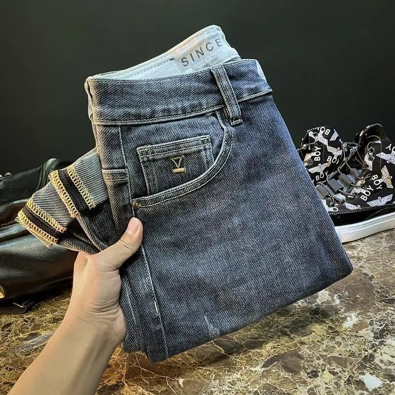 High-end 2023 Harajuku Designer Clothes Denim New Trousers Kpop Stretch Trendy Korean-style with Our Luxury Men's Casual Jeans