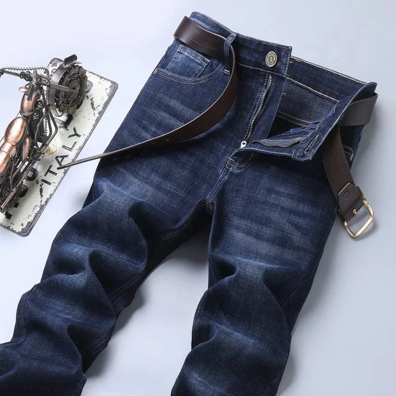Lee Dex Autumn/winter Men's Jeans Thick Straight-leg Loose-fit Casual Middle-age Business Slimming Smooths Silhouette Trousers