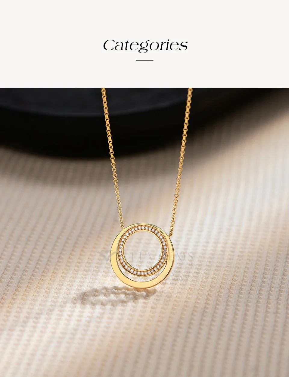 Full Moissanite Necklace DVVS1 18K Gold Plated 925 Sterling Silver Double Circle Round Pendant Women Party Fine Jewelry