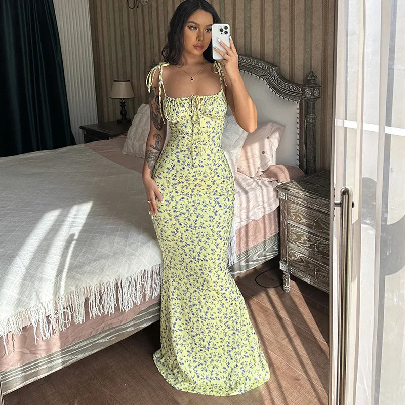 Women Elegant Floral Beach Vacation Bodycon Streetwear Long Dress 2026 Summer Clothes Wholesale Items For Business