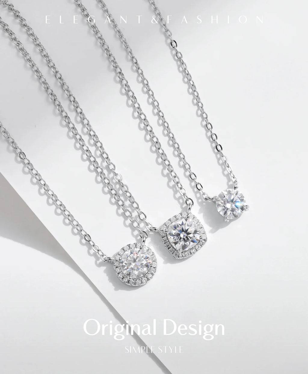 MODIAN Square & Round Halo Moissanite 925 Sterling Silver Pendant Necklace D Color VVS1 Lab Diamond Necklace For Women Jewelry
