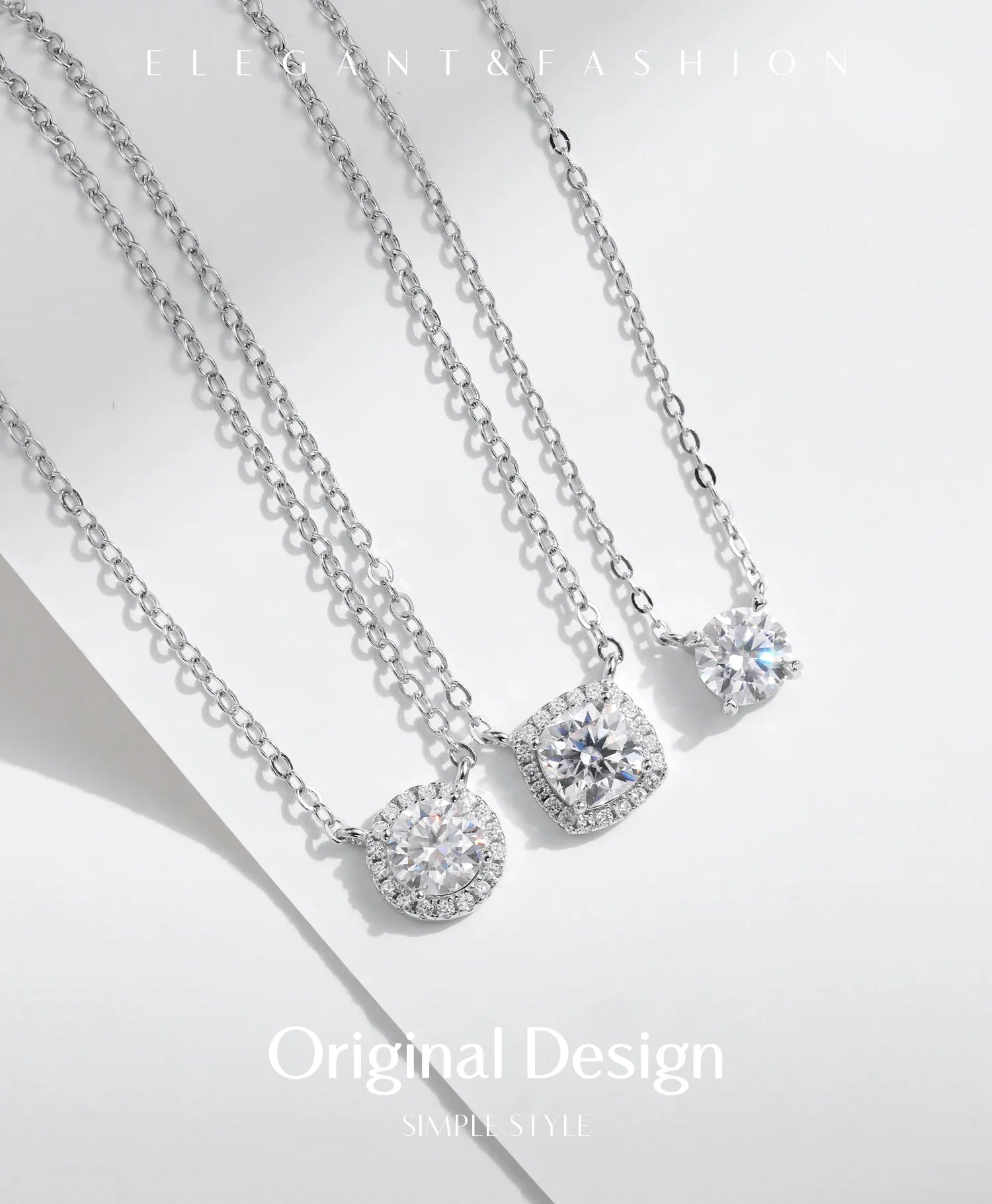 MODIAN Square & Round Halo Moissanite 925 Sterling Silver Pendant Necklace D Color VVS1 Lab Diamond Necklace For Women Jewelry