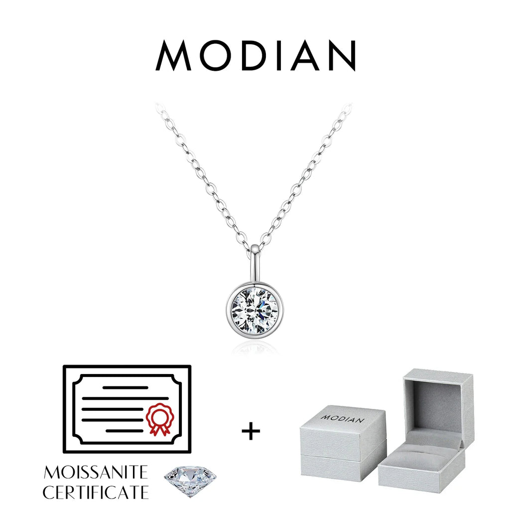 1 Carat D Color Round Bezel Setting Moissanite Pendant Necklace 925 Silver Lab Diamond Women Jewelry With Certificate Box