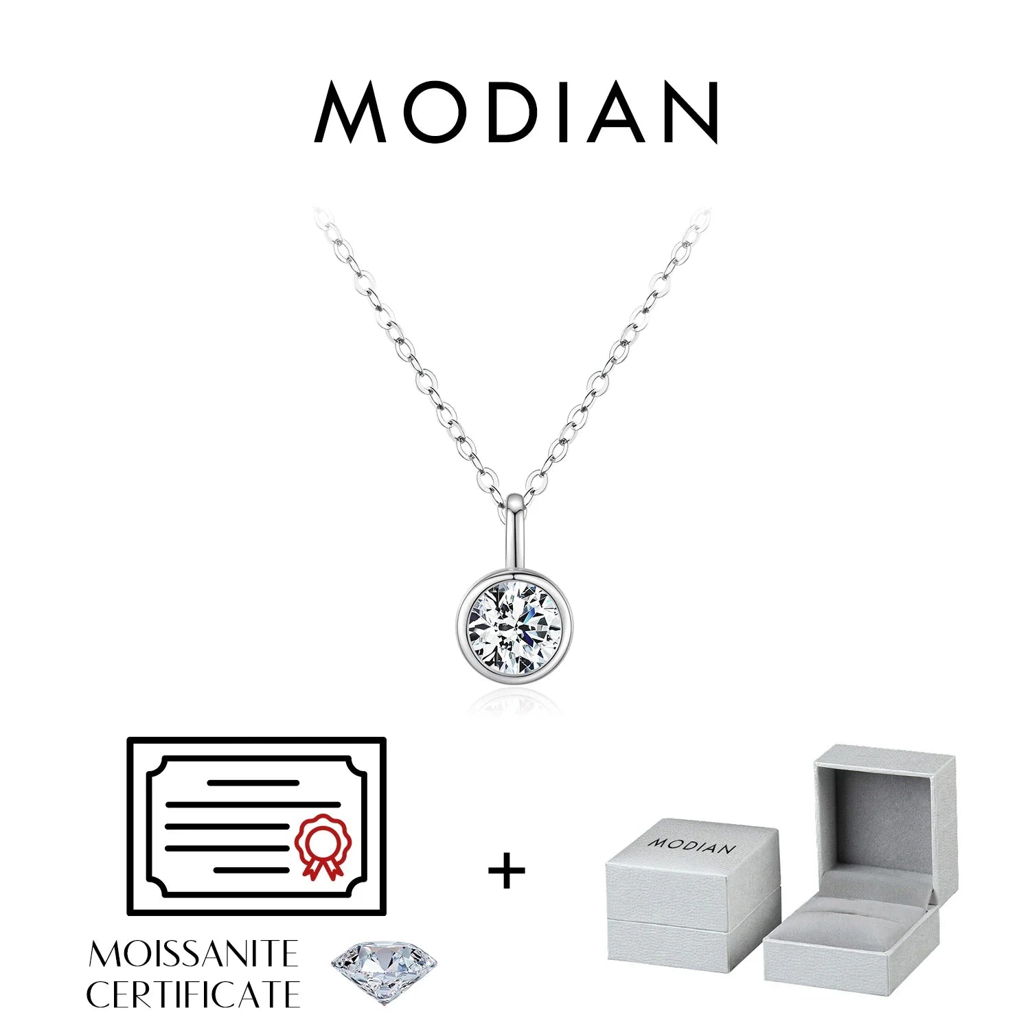 1 Carat D Color Round Bezel Setting Moissanite Pendant Necklace 925 Silver Lab Diamond Women Jewelry With Certificate Box