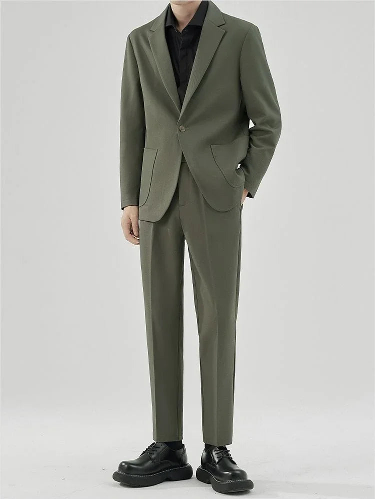 2 Piece Outfit Set Male Solid Color Youth Trends Costumes Ceremony Pants Full Men's Suits and Blazers Clothes Classic Elegant