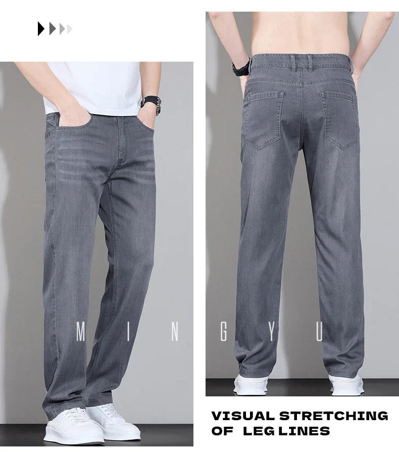 Spring Summer High Quality Lyocell Fabric Men's Jeans Classic Business Straight Denim Pants Work Trousers Male Plus Size 29-40