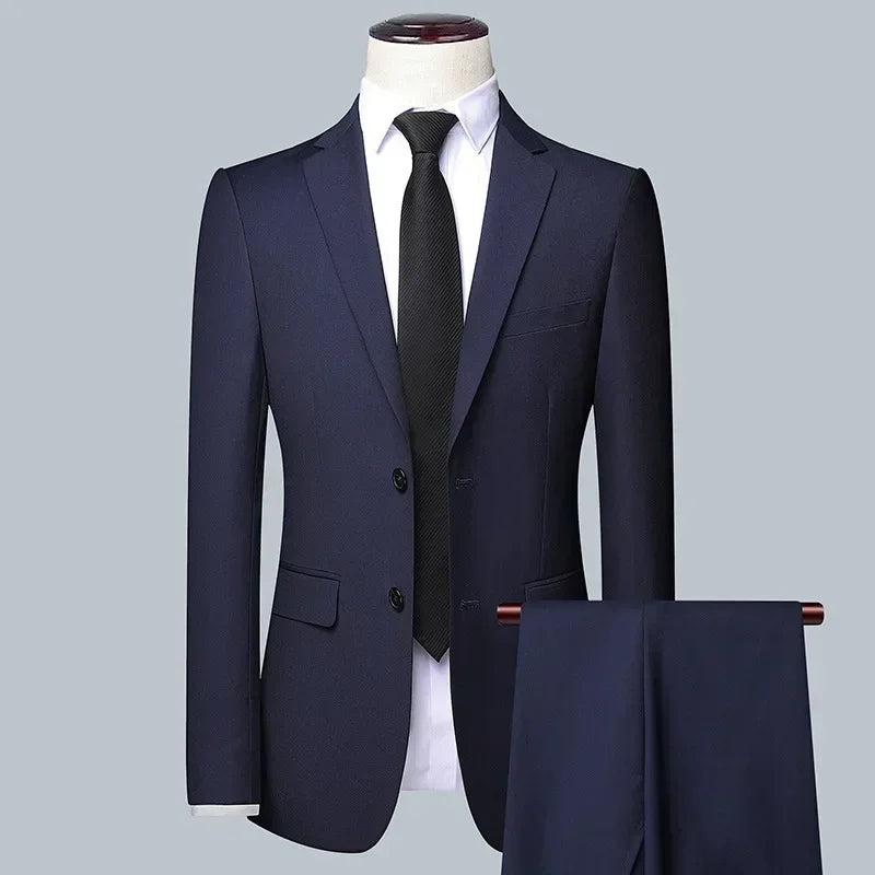 Suit  Outdoor Gentleman Solid-color Men's Fashionable Formal Business Wedding Hosting Banquets Casual and Fitted Gentle Suit