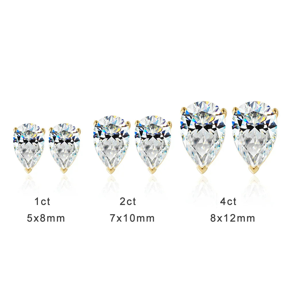 D VVS1 Pear Moissanite Earrings for Women GRA Certified Lab Grow Diamond Solid 925 Silver Plated 18k Gold Stud Earring