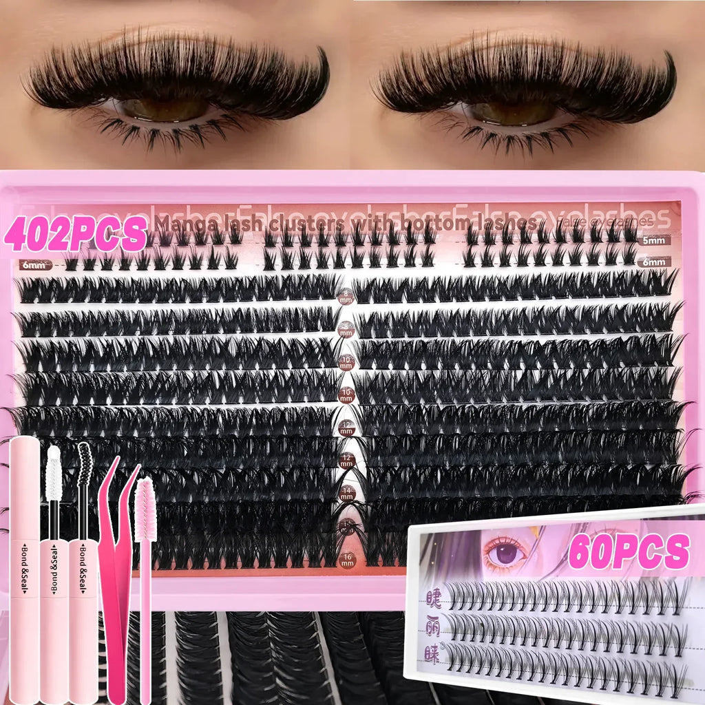60/402PCS 100D Eyelash Set with Lower Eyelashes Thick & Comfortable for Daily Wear Party Wedding Night Makeup Lash Extensions