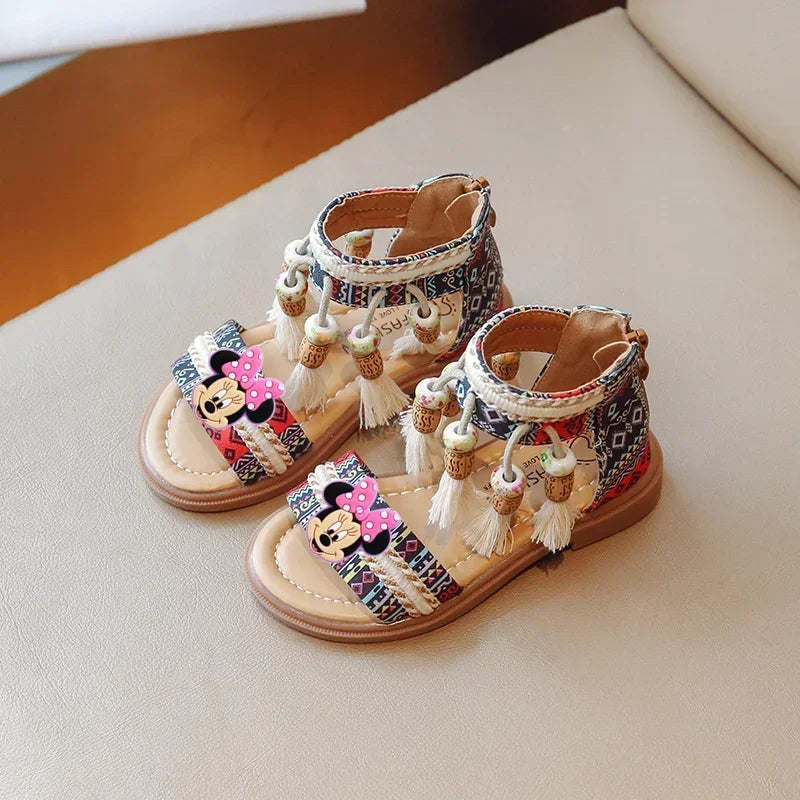 Disney Soft Sole Baby Shoes Girls Student Shoes Mickey Mouse children Roman Sandals Summer New Girls Retro Beach Shoes
