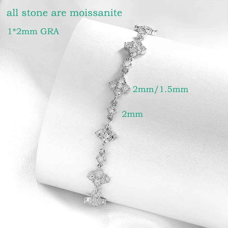 Full Diamond Moissanite Bracelets for Women Sparkling Girls Luxury Chains 100% 925 Sterling Silver Jewelry Plated 14K