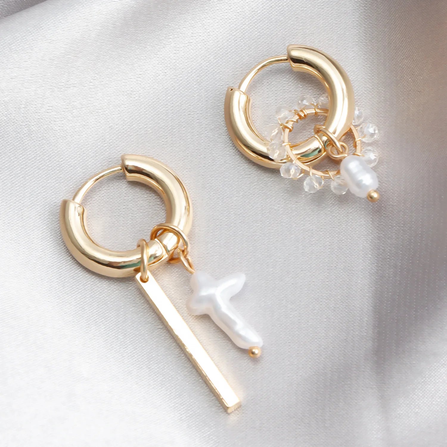 Geometric Crystal Asymmetric Dual-use Ear Buckle Earrings for Women Jewelry