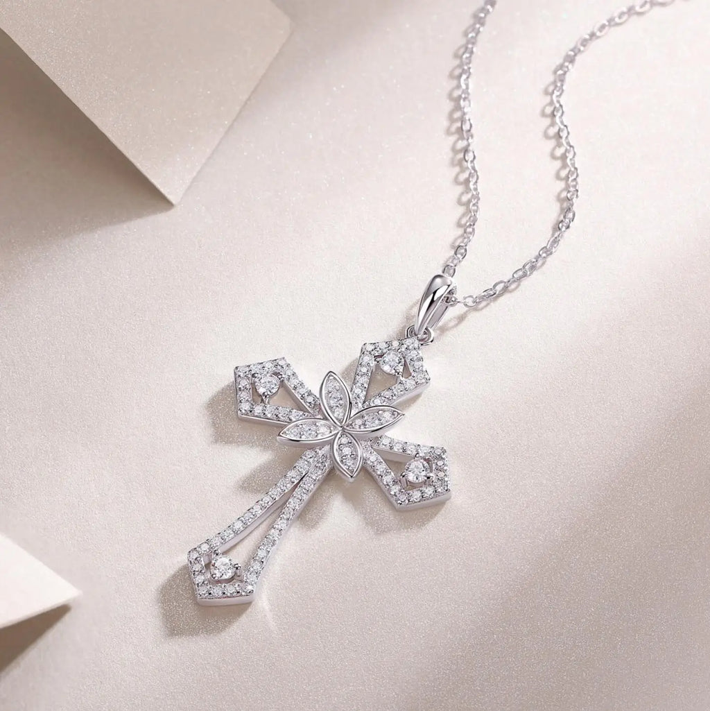 Moissanite Cross Pendant Necklace Original S925 Sterling Sliver Plated 18k White Gold Jesus Cross Necklace Jewelry For Men/Women