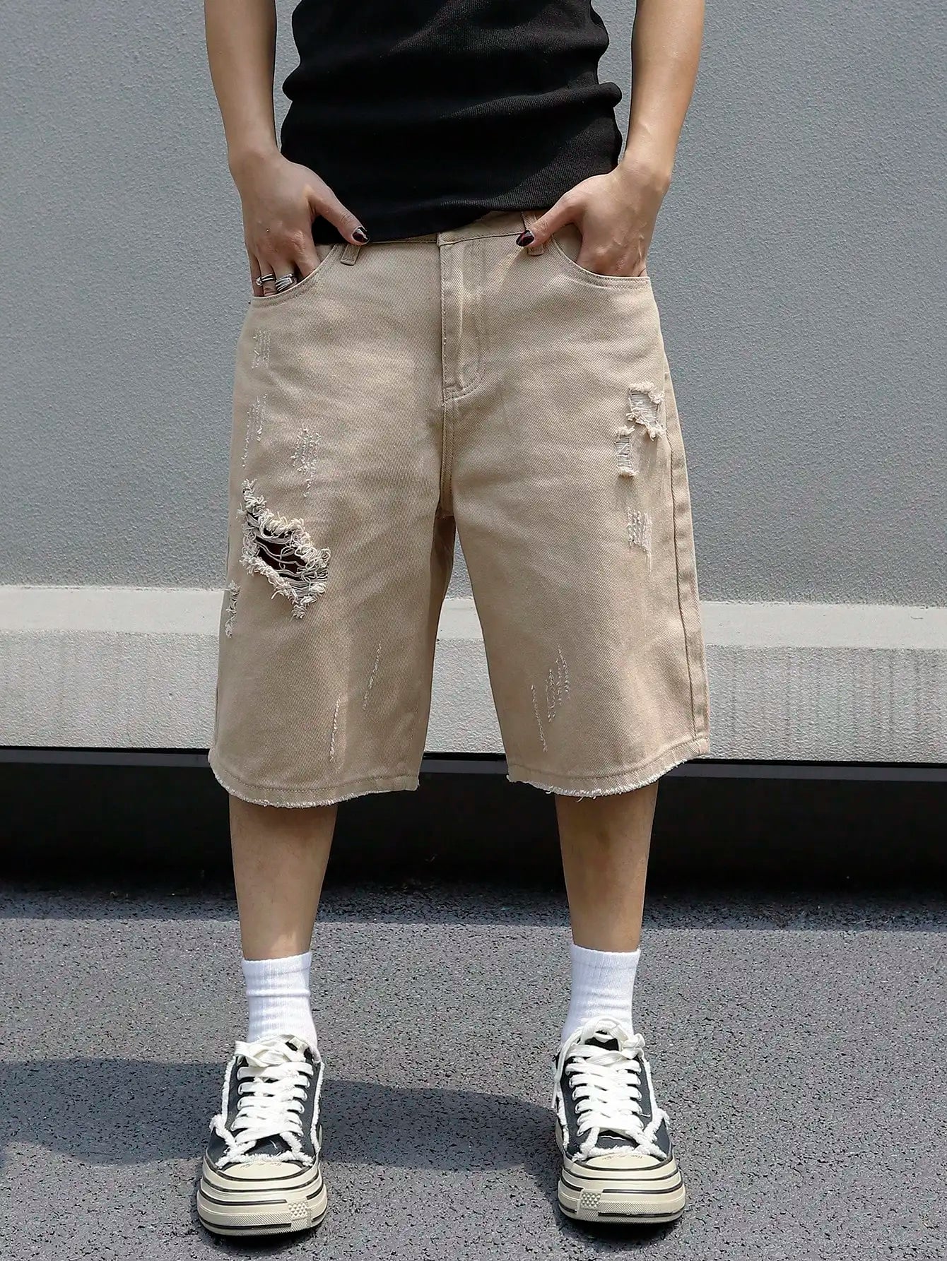 Men Summer Baggy Stretchy Denim Shorts Jeans For Men Streetwear Ripped Knee length Baggy Comfort Cargo Casual Shorts Pants Jean
