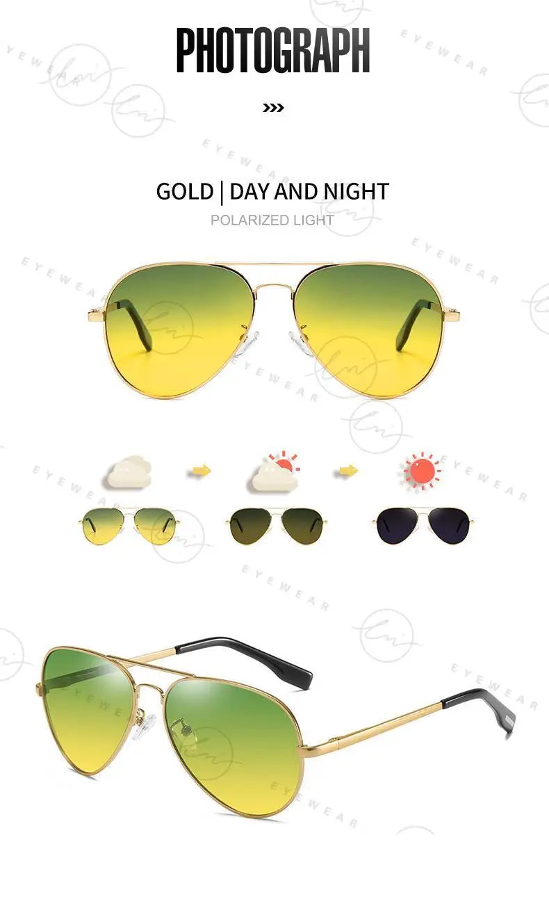 Aviation Photochromic Day Night Vison Sunglasses Men Polarized Fashion Sun Glasses Women Safe Driving Anti-Glare UV400