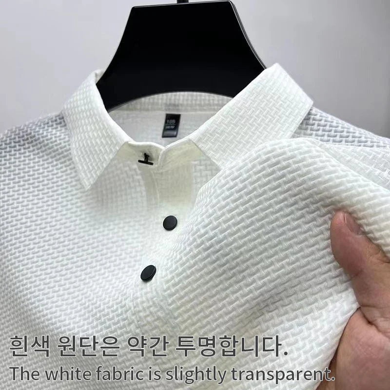 【جودة عالية】 M-4XL صيفي جديد قميص بولو رجالي بأكمام قصيرة بارد ومسامي، قميص علوي لامتصاص العرق كاجوال للعمل