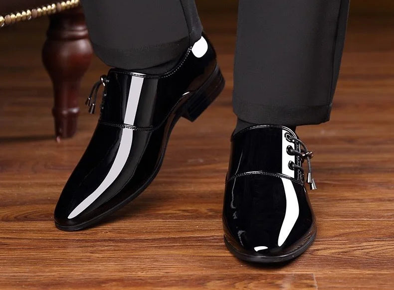 Men's Formal Shoes Patent Leather Pointed Toe Social Shoe Male Bright Upper Spring Autumn 2025 Style High Quality Fashion 39 New