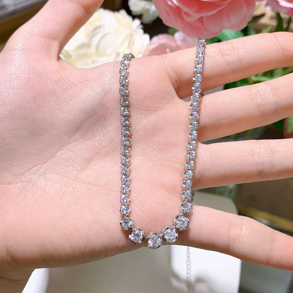 1.2CT Moissanite Tennis Necklace 925 Sterling Silver 18K Gold Plated Gradient High Carbon Diamond Necklaces for Women Adjustable