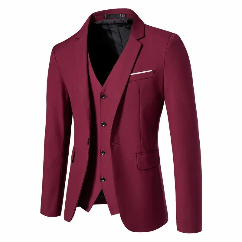 Suit Men's (Blazer+ Vest + Trousers) Fashionable Business Solid-color Wedding British-style Workwear, Casual Performance Suit