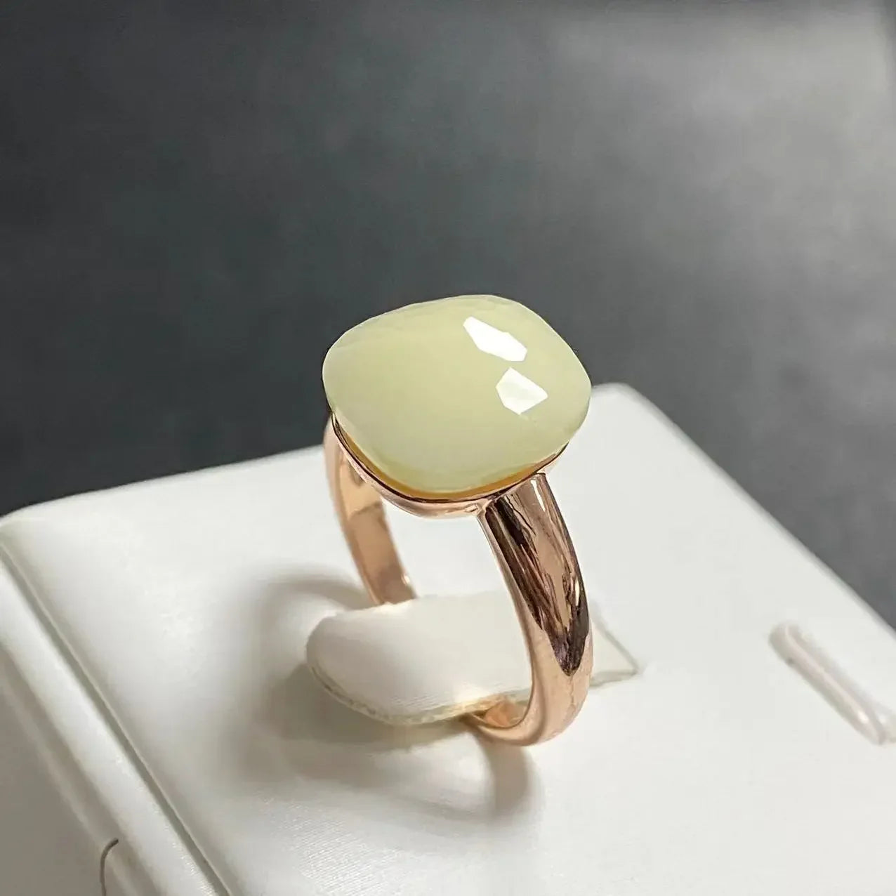 Trendy 12.6mm Flat Rose Gold Ring 35 Candy Colors Green Amethyst Turquoise Crystal Jewelry Gift for Women