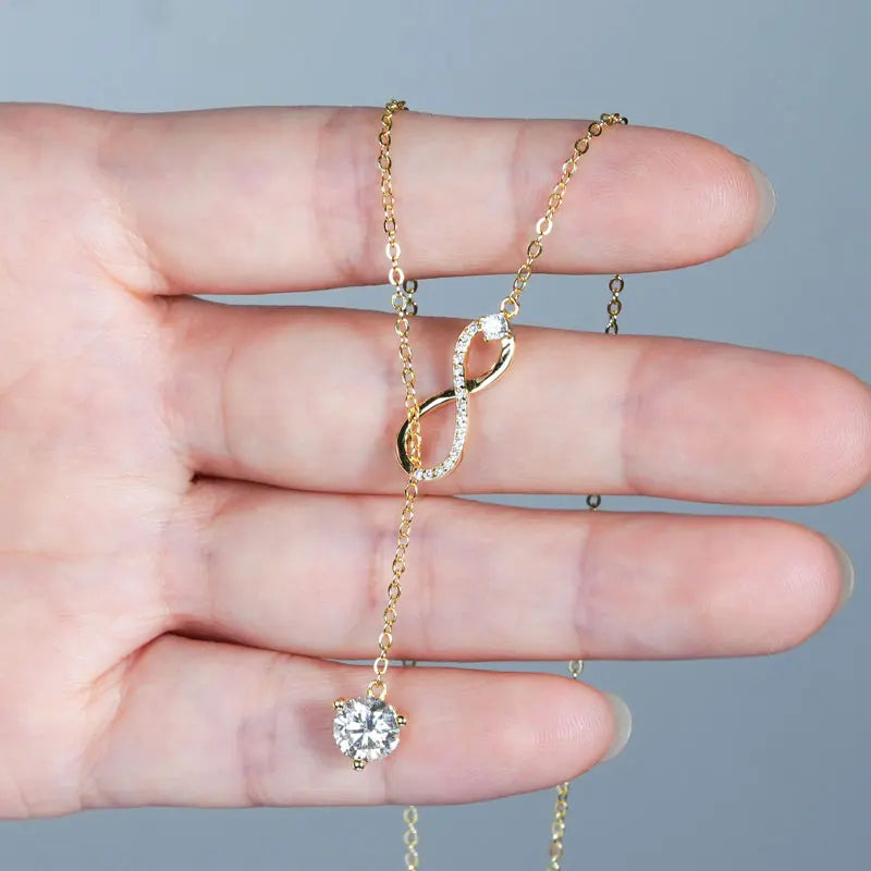 Round Moissanite Y-shape Lariat Cross Heart Infinite Pendant Necklace Chain for Women 925 Sterling Silver Jewelry Gifts