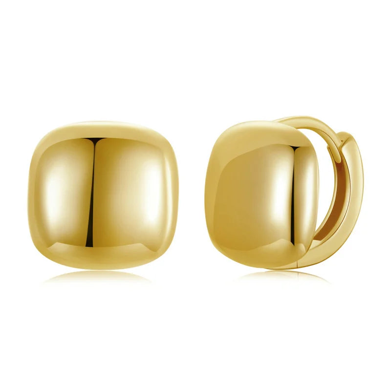 Gold Dainty Chunky Square Hoop Earrings for Women, 925 Sterling Silver Hypoallergenic Lightweight Jewelry BSE973